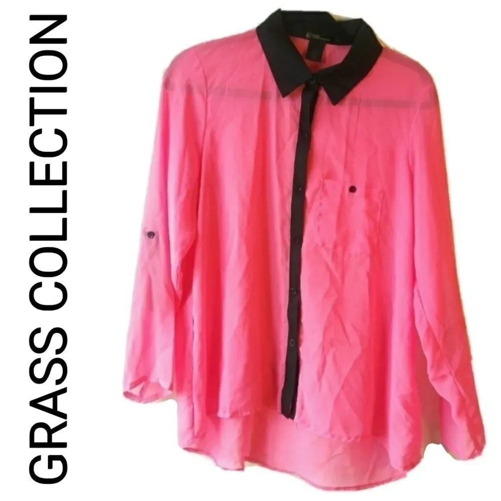 GRASS COLLECTION SHEER BLOUSE - PINK & BLACK